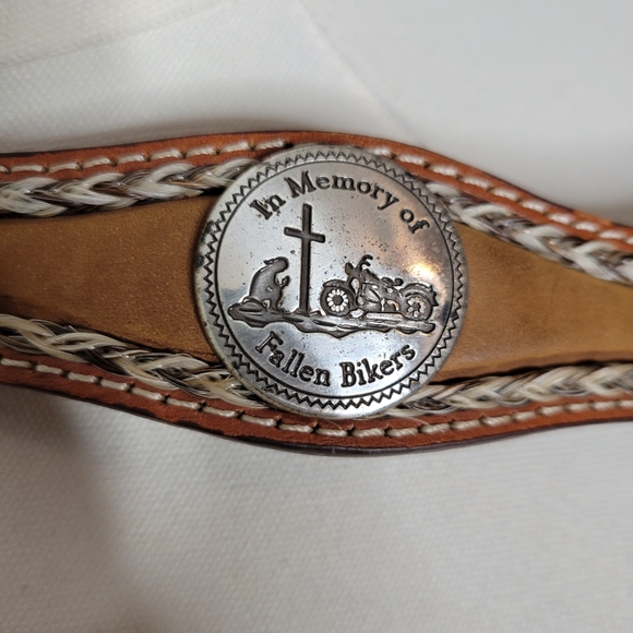 Vintage Brown Leather Embossed Belt with Silver Buckle Size 38 - Picture 6 of 16